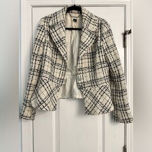 White House Black Market Black and Cream Plaid Blazer